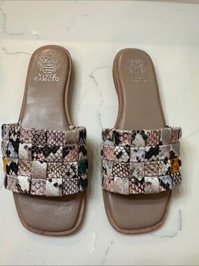 Vince Camuto Multicolor Woven Snake-Print Slide Sandals